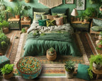 Mandala Life ART Green Round Velvet Pouf Cover - Soft Embroidered Ottoman Slipcover with Moroccan Design, 24 Inch Diameter, Ideal for Living Room, Bedroom, or Meditation Space - Floow Pillow Cushion