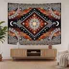 Accnicc Hippie Sun and Moon Tapestry Boho Mandala Floral Wall Tapestry for Bedroom Aesthetic Vintage Plant Celestial Dark Brown Small Tapestries Wall Hanging for Dorm Living Room Decor 60 x 44 Inch