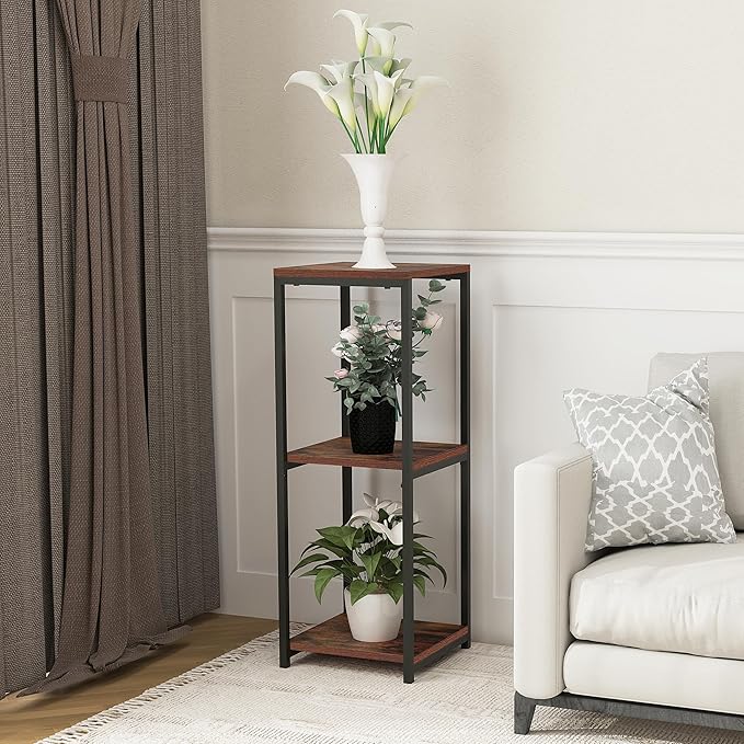 CASIMR Plant Stand for Indoor, Tall Metal Shelf with Square Wooden Board, 3 Tier Display Rack for Multiple Plants, 32 Inch Tiered Flower Pot Holder for Corner Living Room Balcony Garden Patio,