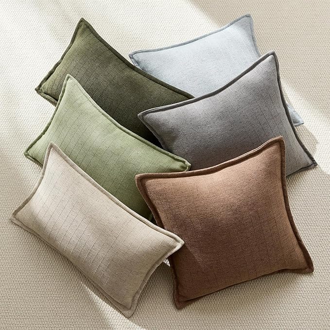 20x20 Linen Pillow Covers Brown Pack of 2 Farmhouse Boho Neutral Accents Striped Textured Square Decorative Throw Pillow Cases for Living Room Couch Bed Home Decor