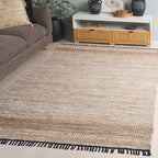 SAFAVIEH Cape Cod Collection Area Rug - 6' x 9', Ivory & Beige, Handmade Denim & Jute, Ideal for The Living Room, Dining, Bedroom (CAP153A)