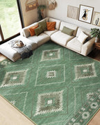 Area Rug 8x10 Rug Machine Washable Non-Slip Low Pile Print Pattern Western for Living Room Bedroom Sage