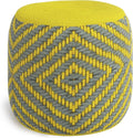SIMPLIHOME Kent Boho Round Woven Outdoor/ Indoor Pouf in Grey and Yellow Recycled PET Polyester for the Living Room, Bedroom and Kids Room