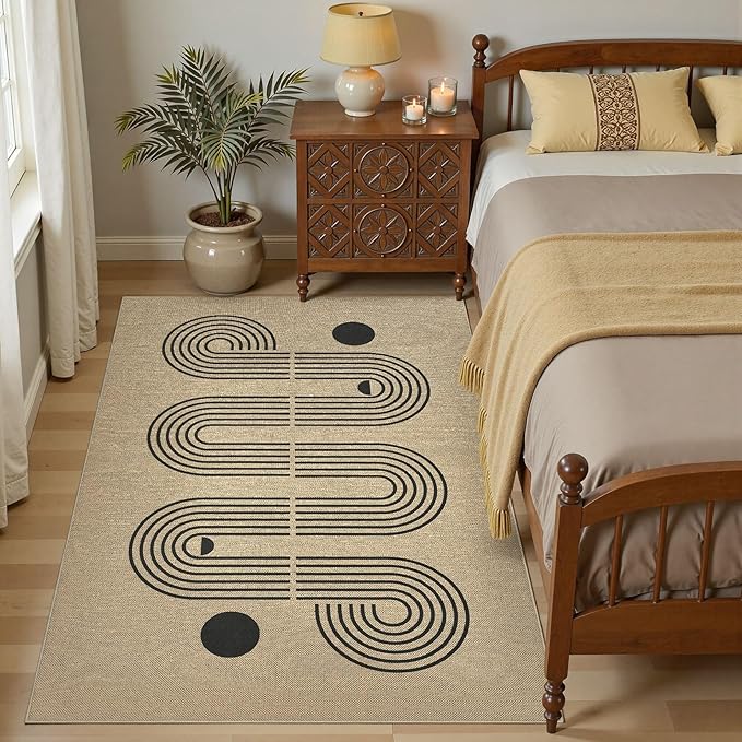 4x6 Jute Rug for Living Room: Farmhouse Indoor Outdoor Rug Washable with Non-Slip for Bedroom Patio Backyard Dining Room Home Office - Geometric Brown