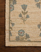 Loloi Chris Loves Julia Rue Collection RUE-04 Moss/Blue 8'-6" x 11'-6" Area Rug Jute Neutral Floral Living Room Bedroom Rug