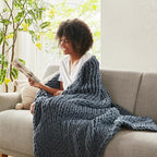 Madison Park Casual Acrylic Chunky Twice Knit Throw in Indigo Finish MP50-7316