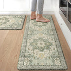 GENIMO Kitchen Mats for Floor 2PCs, Washable Anti Fatigue Mat for Cushioned, 17.3"x47"+17.3"x30", Waterproof Kitchen Rugs, Non Slip Comfort Standing Mat Rug for Home, Sink, Laundry, Light Green