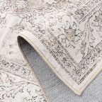Beige Area Rug 7x10 Washable Living Room Carpet Vintage Non Slip Soft Bedroom Indoor Office Retro Low Pile Thin Oriental Medallion Large Rug for Dining Room Bathroom Playroom