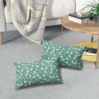 Aqua Pillow Covers 12x20 Set of 2 Vintage Floral Rustic Old Style Cute Flower Print Rectangle Decorative Outdoor Pillowcases Seasonal Farmhouse Throw Cushion Case Couch Sofa Bed Decor