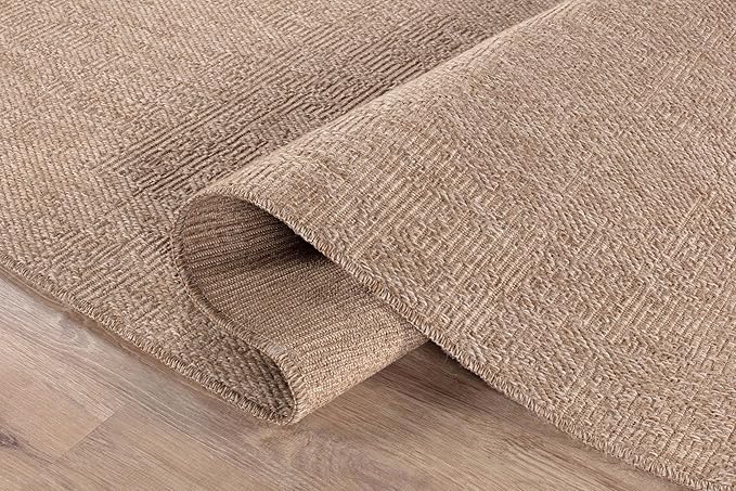 CAMILSON Easy Jute Rug 6x9, Indoor Outdoor Natural Color Fiber Area Rugs for Living Room Patio and Kitchen Rug, Solid Boho Woven Design, Easy-Cleaning, Washable Outside Carpet Alfombras (6 x 9)