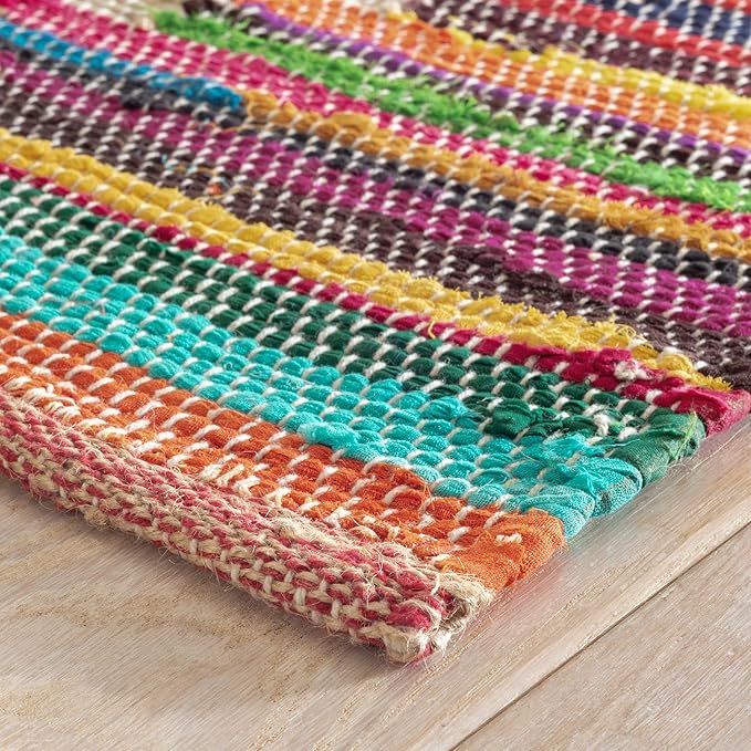 Dash & Albert Mod Chindi Multi Handwoven Jute Rug, 5 X 8 Feet, Multi Geometric Pattern