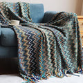 Bohemian Boho Throw Blankets, Knitted with Tassel, Outdoor Reversible Soft Cozy Lightweight Throw Blankets, Couch Bed Sofa Decorative Afghan Throw Blanket All Seasons Blue 50x60 inches