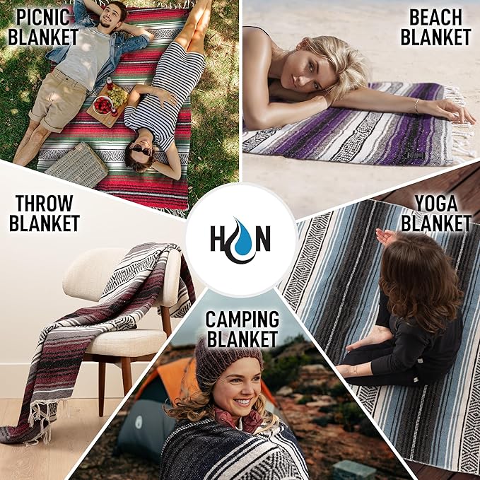 Hydration Nation Authentic Large Handwoven Mexican Blanket - Soft Yoga- Durable Serape- Lightweight Falsa, Beach, Camping, Picnic, Outdoor Blanket 70"x50" - Rose Pastel