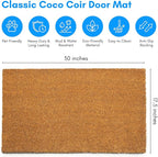PLUS Haven 17.5x30 Door Mat with Heavy-Duty Backing - Coco Coir Doormat for Outdoor or Indoor Uses - Non-Slip Welcome Mats for Entryway or Porch - Easy to Clean Front Door Mat - Natural Brown