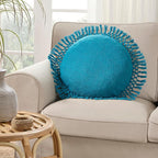Indigo Ink - Decorative Throw Pillows for Couch or Bed, Boho Home Décor Round Cotton 20" x 20" Pillow with Tassels (Tufted Medallion Collection, Teal Blue)