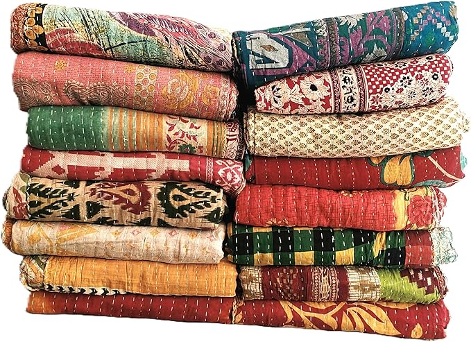 Indian Wholesale Handmade Cotton Kantha Quilts Vintage Bed Cover Throw Blanket Reversible Tribal Boho Bedding Bedspread Twin Size 54x84 Inches Multicolor Patchwork