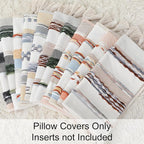 decorUhome Boho Decorative Throw Pillow Covers 18x18 Set of 2, Striped Chenille Tufted Pillow Covers with Tassels for Couch Bed Sofa, Cream White and Light Grey