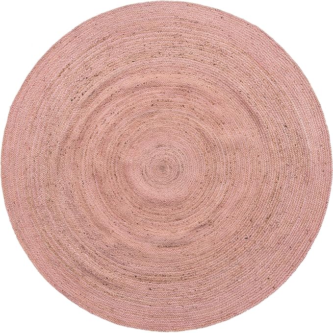 Unique Loom Braided Jute Collection Area Rug - Dhaka (8' Round, Light Pink)