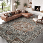 8x10 Area Rugs for Living Room, Vintage Washable Rug with Non-Slip Backing, Stain Resistant Large Area Rug for Dining Room, Soft Rugs for Bedroom (Grey/Brown/Tan, 8'x10')