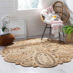 SAFAVIEH Area Rug 5' Round - Natural Fiber Collection - Natural Brown, Handmade Jute, Decorative Boho Floral Design (NF360A)