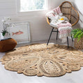 SAFAVIEH Area Rug 5' Round - Natural Fiber Collection - Natural Brown, Handmade Jute, Decorative Boho Floral Design (NF360A)
