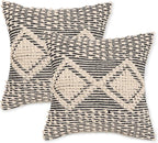 REDEARTH · Handmade Boho Throw Pillow Covers - Bohemian Chic Farmhouse Style - Accent Woven Indoor and Outdoor Cushion Cases for Couch - Bed - Chair - Sofa - Benches – Set of 2-18"x18" - Black