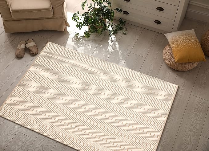 Jute Cotton Geomatric Area Rug 5x7 Feet - Natural White, Farhouse Reversible Soft & Sturdy Floor Rugs Ideal for Living Room, Dinning Space, Bedroom | Decorative Neutral Blend Patio Mat for Nursary
