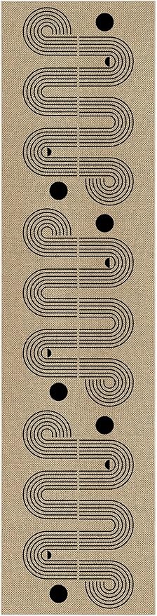 Kitchen Runner Rugs for Hallway, 2x8 Washable Farmhouse Non Slip Outdoor Runners Rug for Bedroom Porch Laundry Bathroom Geometric Brown