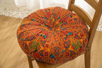 Moroccan Printed Round Chair Pads Cotton Linen Soft Comfort Chair Cushion Colorful Pompom Seat Cushions for Indoor Dining Room and Kitchen Chairs (Orange,22x22 Inch)