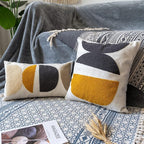 Boho Lumbar Decorative Pillow Cover, Abstract Geo Throw Pillowcase for Retro Mid Century Accent Decor, Modern Rectangle Textured Home Bed Couch Sofa Cushion Sham 12x20, 1PCS(Black Mustard)