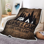 Brown Camping Throw Blankets, Retro Wood Camping Throw Blankets, Soft, Flannel, Warm, Rustic Wooden Board Fleece Bed Blanket Decor, Farmhouse Plush Blanket for Couch Sofa 60X70 Inch