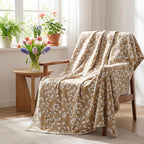 Floral Chenille Throw Blanket 50 x 60'' Farmhouse Vintage Boho Flower Blanket Soft Throw for Couch Bed Sofa Chair Living Room Outdoor Woven Decorative Home Gift(Brown)(Flower,Brown)