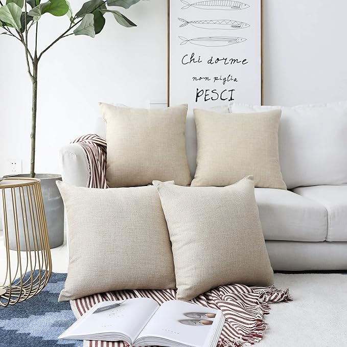 Home Brilliant Burlap Decorative Throw Pillow Euro Sham Pillowcase Cushion Cover for Couch Outdoor Patio Spring Decor, 26x26(66cm), Light Linen