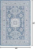 Rugs.com Outdoor Aztec Collection Rug – 5' x 8' Blue Flatweave Rug Perfect for Living Rooms, Large Dining Rooms, Open Floorplans