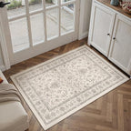 2x3 Area Rug Beige Washable Entryway Vintage Carpet Door Mat Small Non Slip Stain Soft Resistant Low Pile Thin Boho Accent Indoor Throw Rug for Kitchen Bathroom Entrance Bedroom