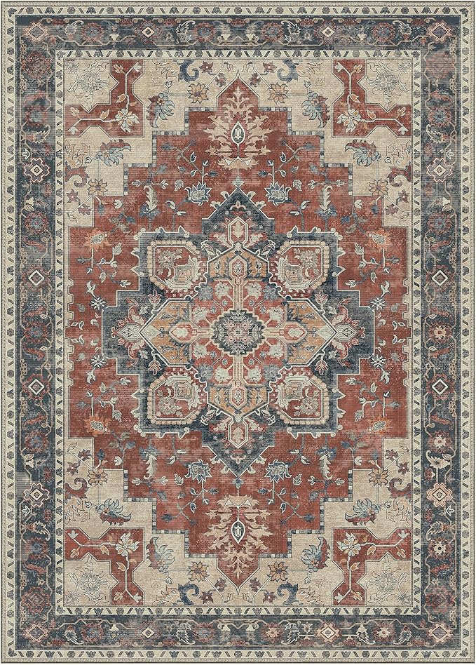 GENIMO Area Rug 2x3 Doormat, Machine Washable Low Pile Rugs, Small Retro Chenille Entryway Mat for Entrance, Hallway, Kitchen and Corridor, Bordeaux