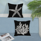 Coastal Pillow Covers 20x20 Set of 2 Black Starfish Throw Pillows Nautical Ocean Decorations Summer Beach Coral Pillowcase Outdoor Decor Linen Farmhouse Square Cushion Case for Sofa Bedroom