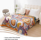Boho Throw Blanket, 100% Organic Muslin Cotton Skin-Friendly Breathable Ultra Soft Bed Quilt Throw - All Season Decor Colorful Blanket for Sofa Couch Chair and Gift. 91" x 108"
