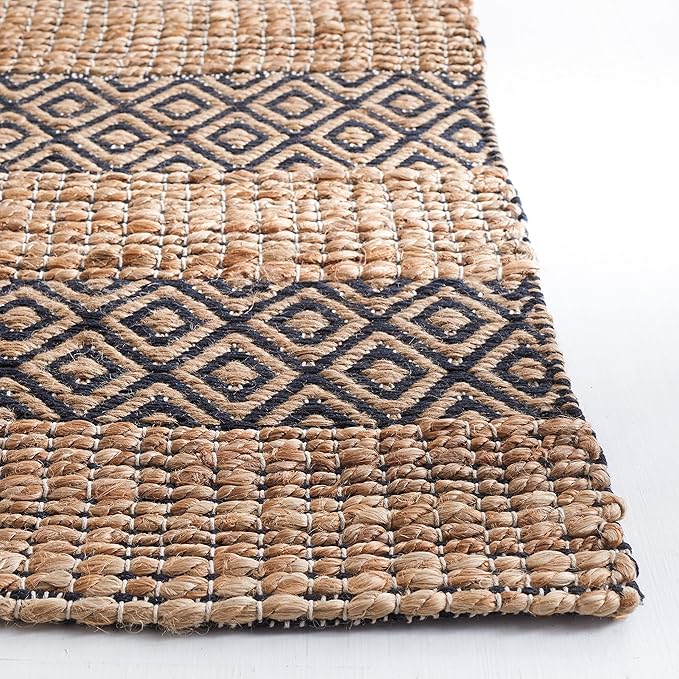 SAFAVIEH Area Rug 8x10 - Natural Fiber Collection - Large - Black & Natural, Handmade Jute & Cotton, Boho Farmhouse Rustic Design, Ideal for Living Room, Bedroom, Dining Space (NFB653Z)