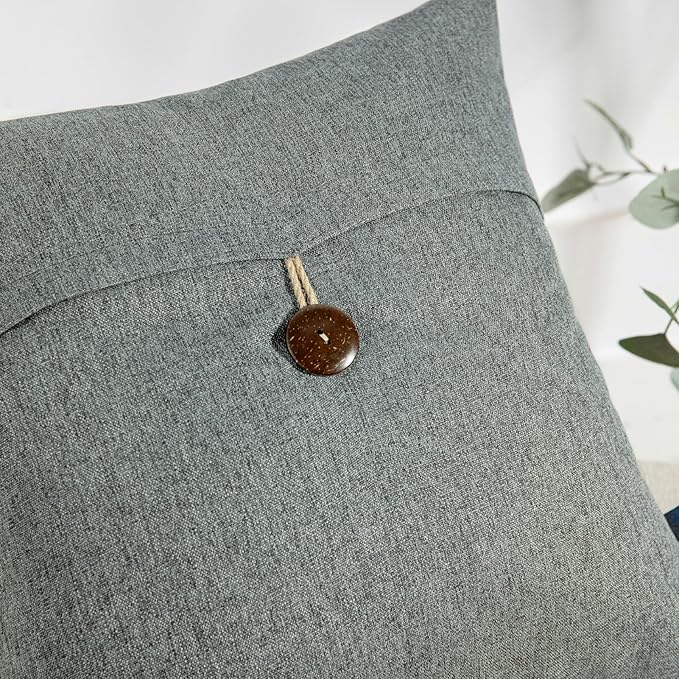 Phantoscope Pack of 2 Farmhouse Throw Pillow Covers Button Vintage Linen Decorative Pillow Cases for Couch Bed and Chair Gray 18 x 18 inches 45 x 45 cm