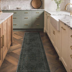 GENIMO 2x6 Runner Rug Non-Slip Washable, Low Pile Vintage Floral Indoor Carpet for Hallway Entryway Kitchen Bathroom, Stain Resistant （Charcoal Green）