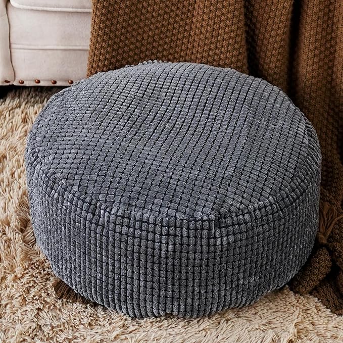 SUTAVIA Pouf Ottoman Cover Unstuffed Pouf Seat Decorative Soft Storage Bean Bag 20x20x8 Inches Floor Footrest for Living Room Bedroom (Dark Gray, Round)