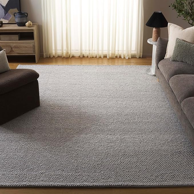 SAFAVIEH Area Rug 8x10 - Natura Collection - Large - Silver, Handmade Wool Blend, Textured Design, Ideal for Living Room, Bedroom, Dining Space (NAT425G)