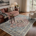 GENIMO 5X7 Washable Vintage Area Rugs for Living Room, Non-Slip Low Pile Chenille Print Rug, Soft Rugs for Bedroom Dining Room Home Office, Indigo & Flush