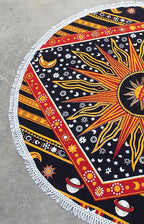 Round Beach Tapestry Turquoise Mandala Throw/Boho Hippie Beach Blanket Roundie/Indian Cotton Bohemian Large Round Table Cloth-Home Decor/Yoga Mat Meditation Picnic Rug (70", Yellow)