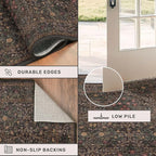 Boho Dark Brown 3x5 Large Entryway Rug - Moody Neutral Washable Low Pile Area Rugs Non-Slip for Mudroom, Door Mat Indoor Entrance, Kitchen, Laundry, Taupe Golden Accent Floral Floor Decor