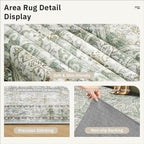 10x14 Area Rugs for Living Room, Non Slip Machine Washable Vintage Rugs, Low Pile Lightweight Large Rug for Bedroom, Dining Room, Home Office Green/Brown