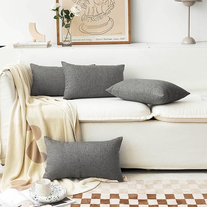 Home Brilliant Pillow Covers 12x20 Set of 4 Lined Linen Rectangle Oblong Throw Pillows for Couch Car Chair, 12 x 20 inch, 30x50 cm, Dark Grey