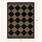 3x4 Checkered Outdoor Rug, Easy Jute Indoor Throw Rug for Entryway, Diamond Farmhouse Front Porch Rug, Boho Washable Non Slip Scandinavian Brown Black Mat for Kitchen, Patio, Bedroom, Backyard