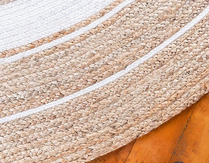 Unique Loom Braided Jute Collection Classic Quality Made Natural Hand Woven with Coastal Design Area Rug (8' 0 x 8' 0 Round, Natural/ Ivory)